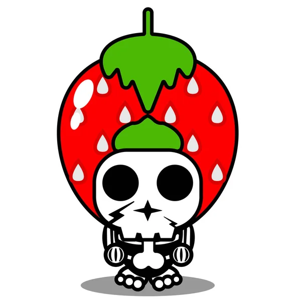 Personagem Desenho Animado Mascote Personagem Traje Bonito Morango Fruta Crânio —  Vetores de Stock