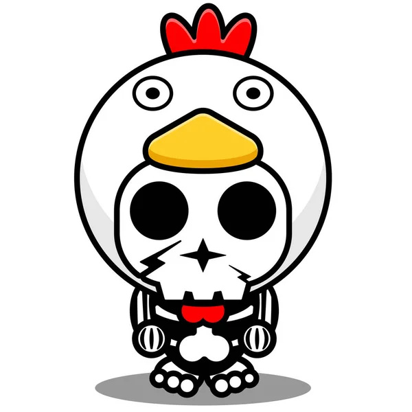 ベクター漫画キャラクターマスコット衣装人間の頭蓋骨動物かわいい鶏 — ストックベクタ