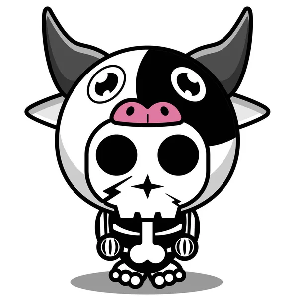 Vector Dibujos Animados Personaje Mascota Traje Humano Cráneo Vaca Lindo — Archivo Imágenes Vectoriales