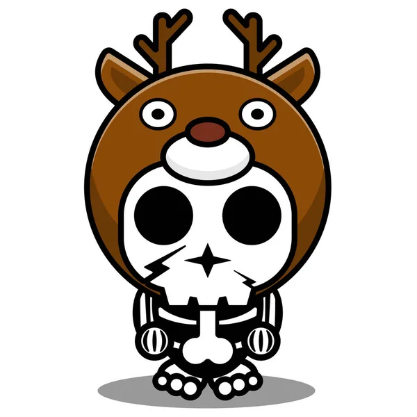 Personnage Dessin Animé Vectoriel Costume Mascotte Crâne Humain Cerf Mignon — Image vectorielle