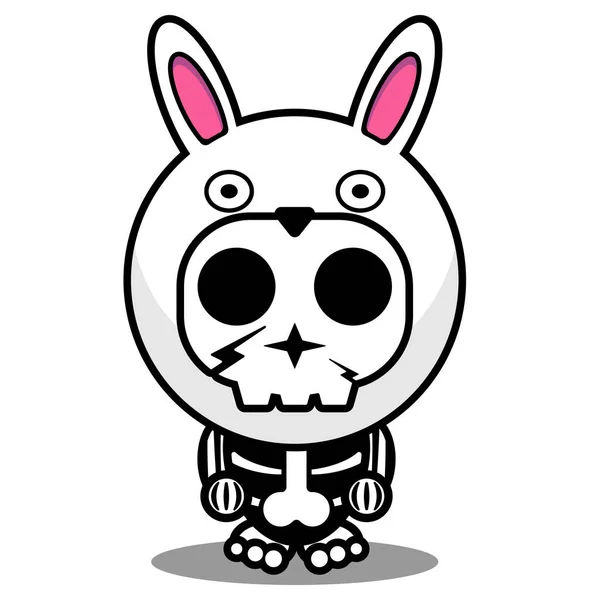 Vecteur Dessin Animé Personnage Mascotte Costume Animal Crâne Mignon Lapin — Image vectorielle