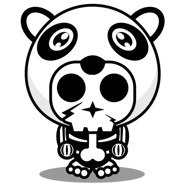 Vektor Kreslený Postava Maskot Kostým Lidská Lebka Roztomilý Zvíře Panda — Stockový vektor