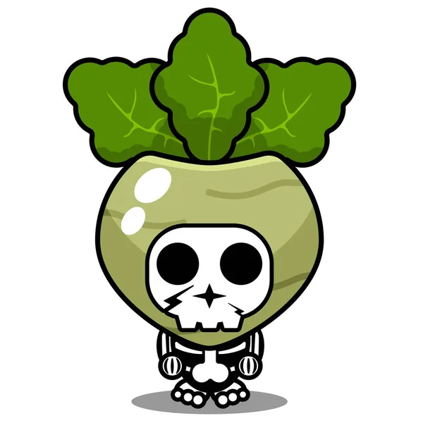 Vector Cartoon Character Mascot Costume Human Skull Vegetable Cute Kohlrabi — Stock Vector