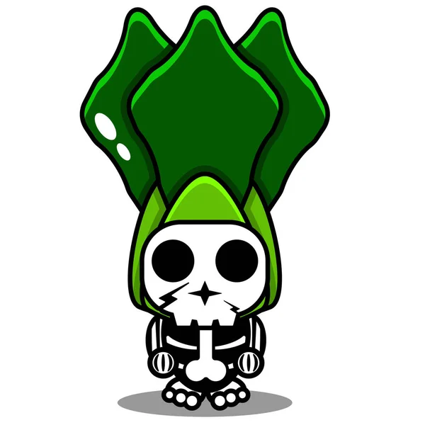 Vetor Personagem Desenho Animado Mascote Traje Humano Crânio Vegetal Bonito —  Vetores de Stock