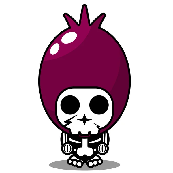 Vetor Personagem Desenho Animado Bonito Cebola Vermelha Vegetal Crânio Mascote —  Vetores de Stock