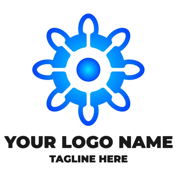 Bleu Cible Technologie Synergie Logo Icône Vecteur Illustration Conception — Image vectorielle
