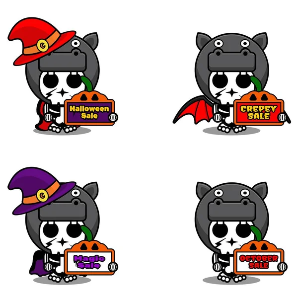 Descuento Venta Halloween Partido Diseño Cráneo Animal Traje Vector Ilustración — Vector de stock