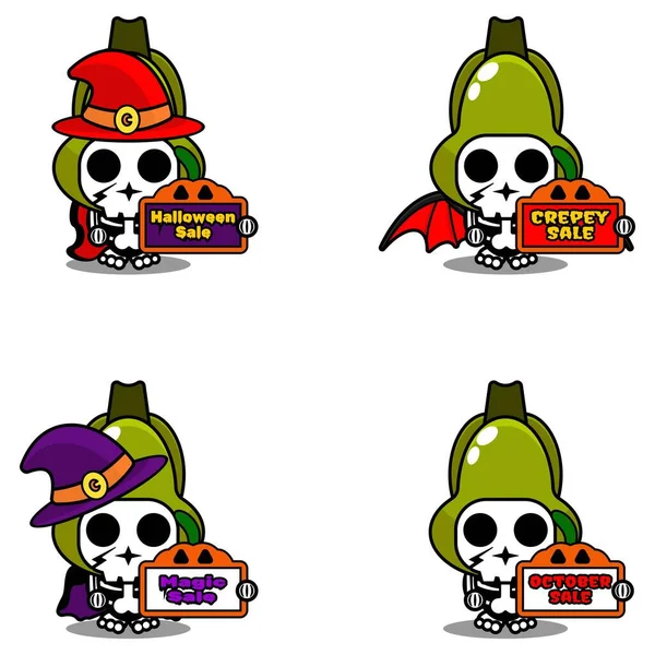 Halloween Pumpkin Party Design Sale Board Vegetable Skull Costume Vector — Stock Vector