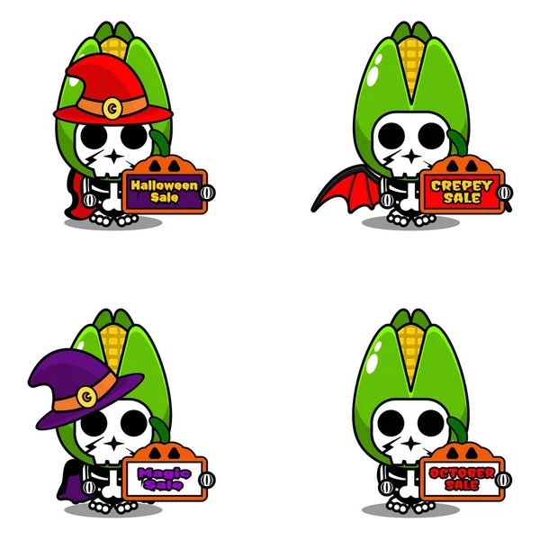 万圣节南瓜派对设计销售板 蔬菜骷髅服装矢量插图 — 图库矢量图片