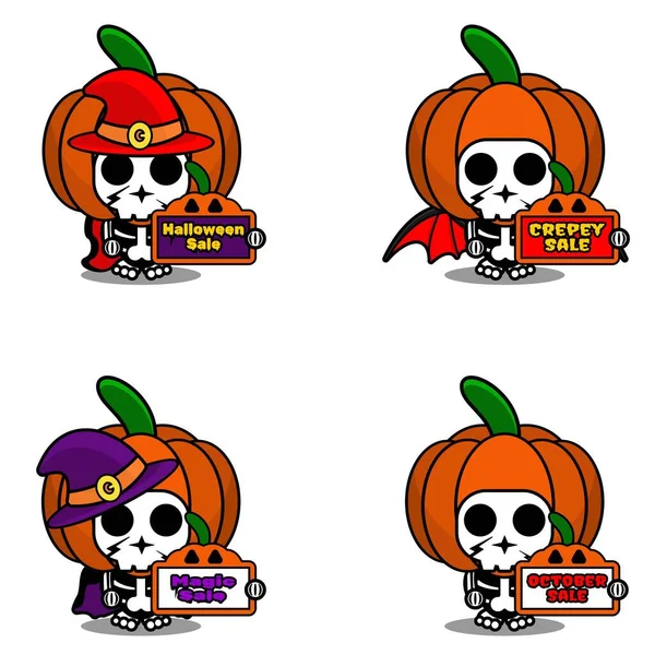 Halloween Pumpkin Party Design Sale Board Vegetable Skull Costume Vector — Stock Vector