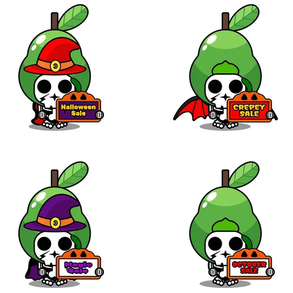 Fruit Bone Mascot Costume Character Cartoon Vector Holding Sale Halloween — Vetor de Stock