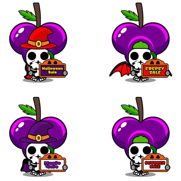 Fruit Bone Mascot Costume Character Cartoon Vector Holding Sale Halloween — Vettoriale Stock