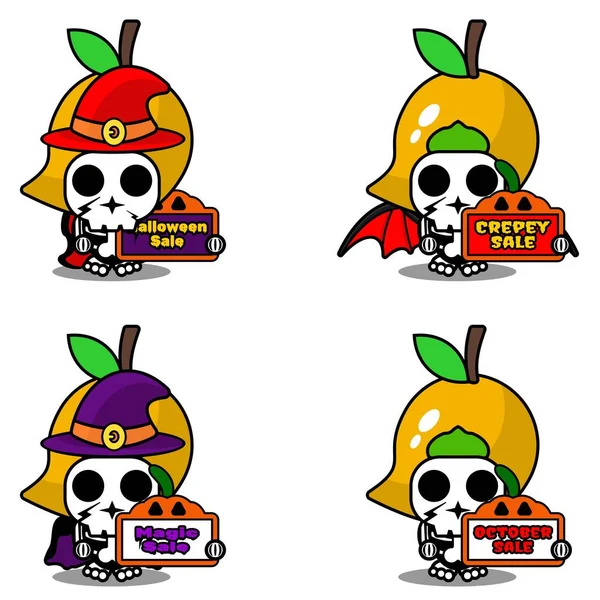 Fruit Bone Mascot Costume Character Cartoon Vector Holding Sale Halloween — 图库矢量图片