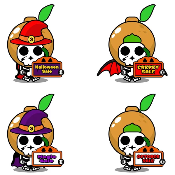 Fruit Bone Mascot Costume Character Cartoon Vector Holding Sale Halloween — Διανυσματικό Αρχείο