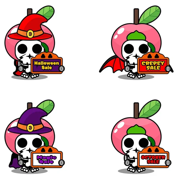 Fruit Bone Mascot Costume Character Cartoon Vector Holding Sale Halloween — Stok Vektör