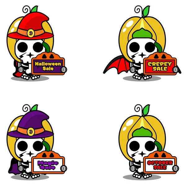 Fruit Bone Mascot Costume Character Cartoon Vector Holding Sale Halloween — Vettoriale Stock