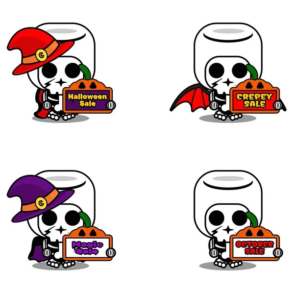 Vector Stripfiguur Mascotte Kostuum Bot Marshmello Voedsel Houden Verkoop Halloween — Stockvector