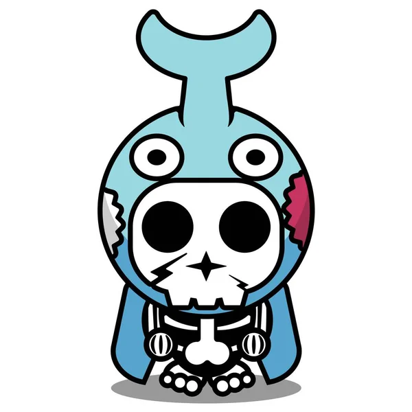 Wektor Ilustracja Cute Postać Kreskówki Zombie Maskotka Kość Zwierzę Róg — Wektor stockowy