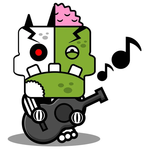 Cartoon Character Costume Vector Illustrationzombie Bone Mascot Playing Guitar — Stock vektor