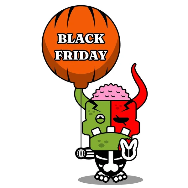 Cartoon Character Costume Vector Illustrationcute Zombie Demon Mascot Holding Black — Stock Vector