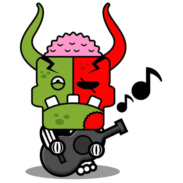 Cartoon Character Costume Vector Illustrationcute Zombie Demon Mascot Playing Guitar — Stock vektor