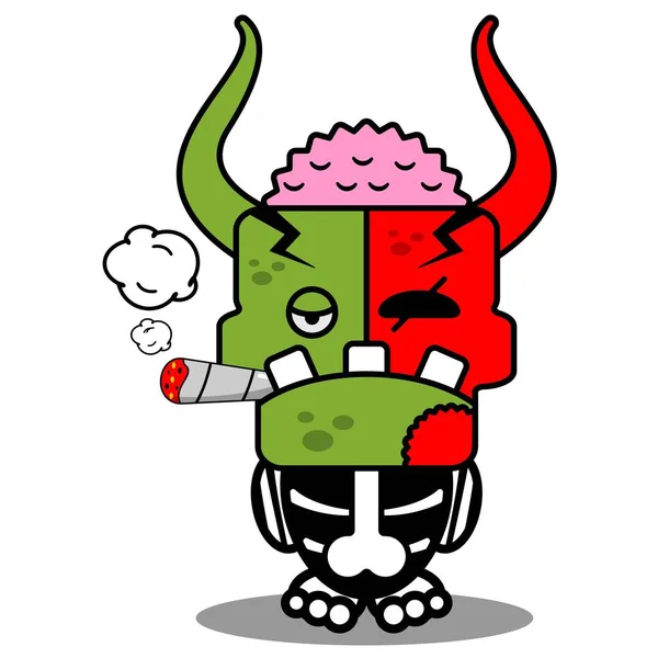Zeichentrickfigur Kostümvektor Illustrationniedlich Zombie Dämon Maskottchen Rauchen — Stockvektor
