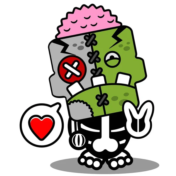 Cartoon Character Costume Vector Illustrationlove Cute Zombie Doll Mascot — Stock vektor
