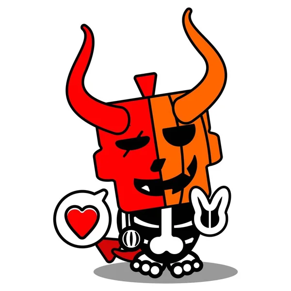 Vector Cartoon Cute Mascot Skull Pumpkin Devil Red Peace Love — Vetor de Stock