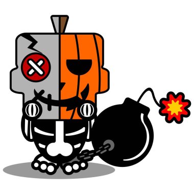 Vektör karikatür şirin maskot kafatası karakter voodoo bebek kabak bombası
