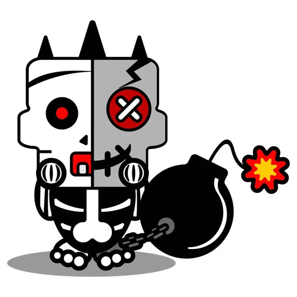 Vector Cartoon Cute Mascot Skull Character Voodoo Doll Bomb — Vetor de Stock