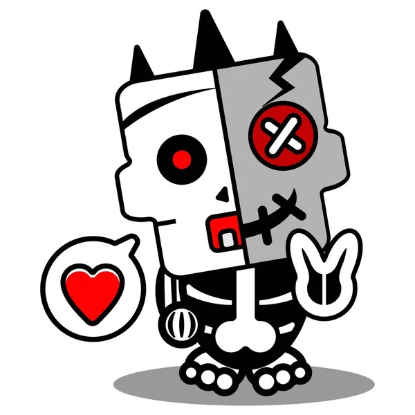 Vector Cartoon Cute Mascot Skull Character Voodoo Doll Love Peace — Vetor de Stock