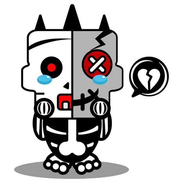 Vector Cartoon Cute Mascot Skull Character Voodoo Doll Sad Expression — Διανυσματικό Αρχείο