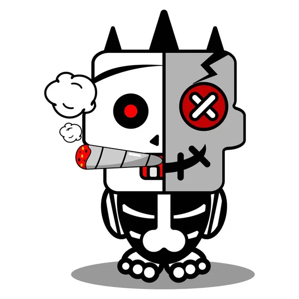 Vector Cartoon Cute Mascot Skull Character Voodoo Doll Bone Smoking — 스톡 벡터