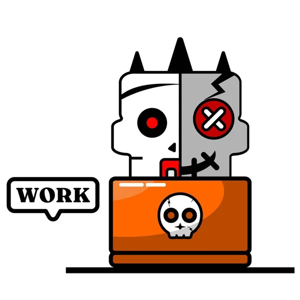 Vector Cartoon Cute Mascot Skull Character Voodoo Doll Bone Work — Vetor de Stock