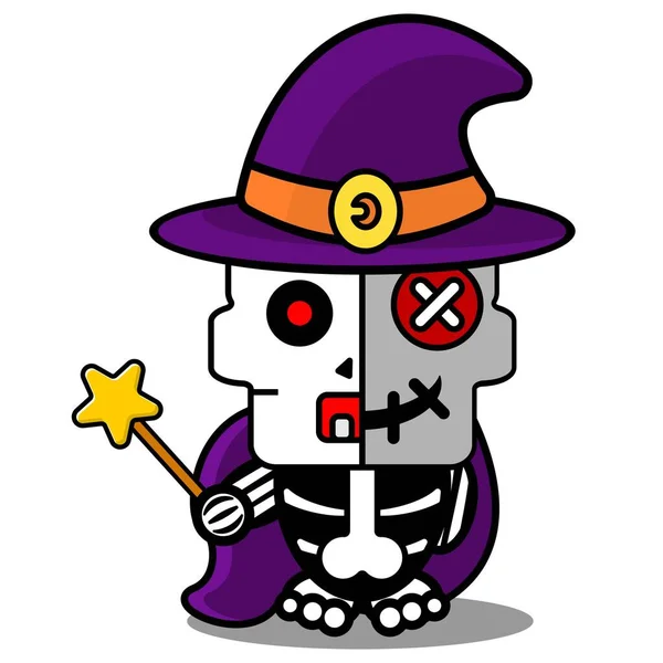 Cute Mascot Cartoon Vector Voodoo Doll Witch Skull Character — Διανυσματικό Αρχείο