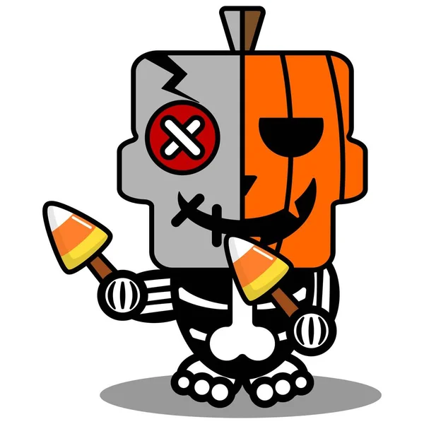 Vector Cartoon Cute Mascot Skull Character Voodoo Doll Pumpkin Candy — Διανυσματικό Αρχείο