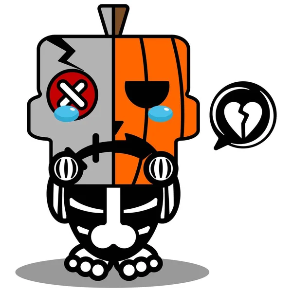 Vector Cartoon Cute Mascot Skull Character Voodoo Doll Pumpkin Sad — Διανυσματικό Αρχείο