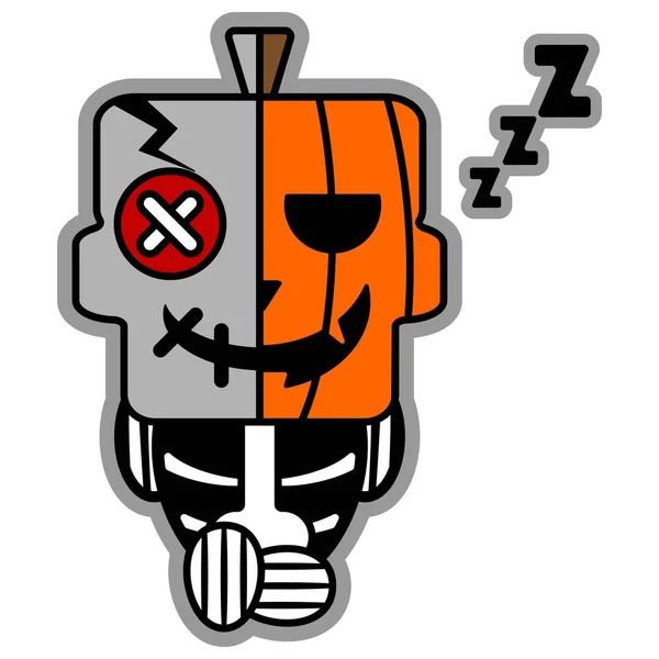 Vector Cartoon Cute Mascot Skull Character Sleeping Pumpkin Voodoo Doll — Vettoriale Stock