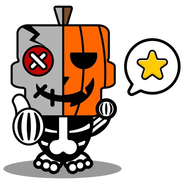 Vector Cartoon Cute Mascot Skull Character Voodoo Doll Pumpkin Star — Vetor de Stock