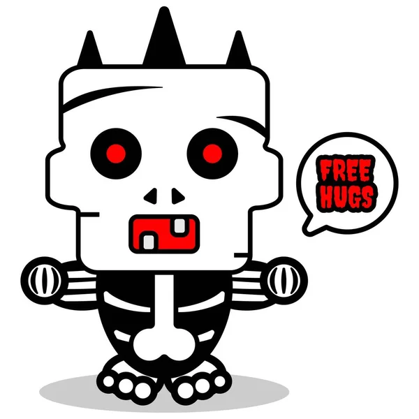 Vector Cartoon Cute Halloween Skull Autumn Mascot Character Free Hugs — Vetor de Stock