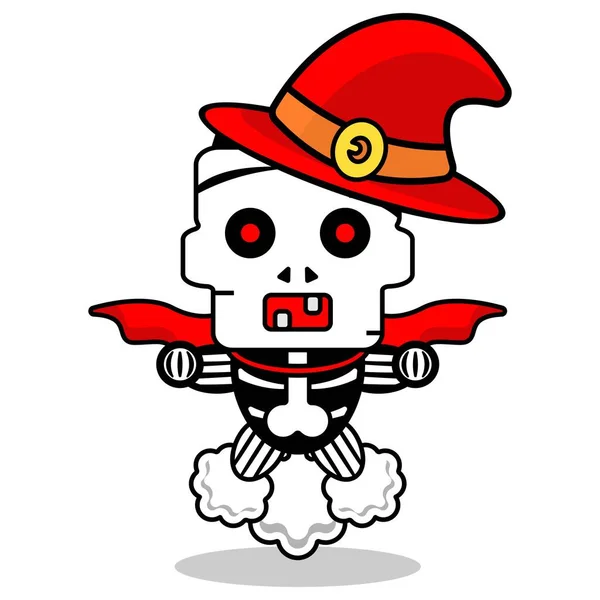 Vector Cartoon Cute Halloween Skull Autumn Mascot Character Flying Fart — Vetor de Stock