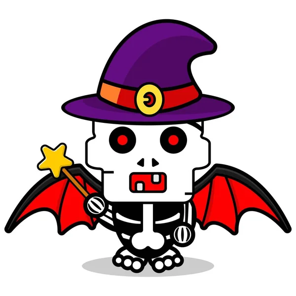 Cartoon Cute Halloween Skull Autumn Witch Mascot Character — Διανυσματικό Αρχείο