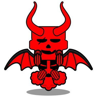 karikatür vektör maskotu karakter kırmızı şeytan şirin kafatası osuruk roketi