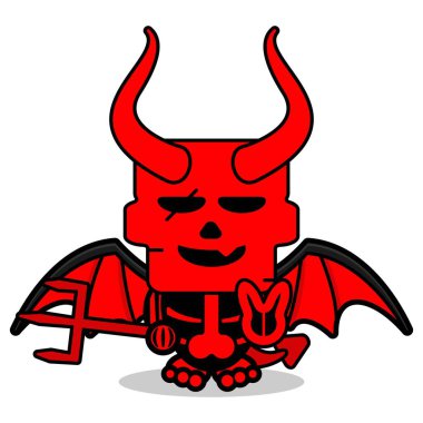 cartoon vector mascot character red devil skull cute hand peace