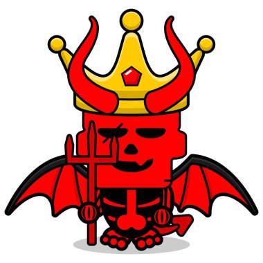 karikatür vektör maskotu karakter kırmızı şeytan şirin kafatası kralı