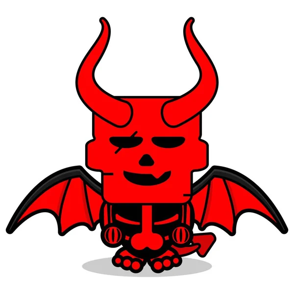 Niedlichen Totenkopf Roten Teufel Maskottchen Charakter Cartoon Vektor — Stockvektor