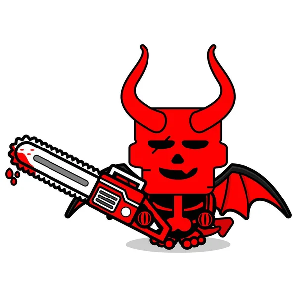 Cute Skull Red Devil Mascot Character Cartoon Vector Holding Bloody — Stockvektor