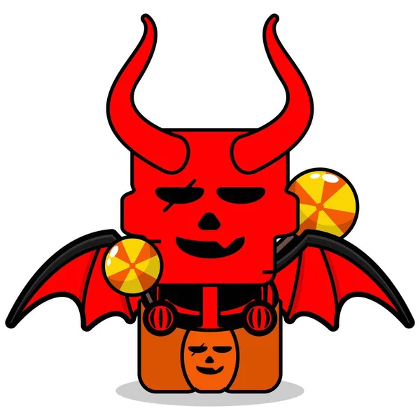Red Devil Mascot Character Cartoon Vector Cute Skull Candy Box — 스톡 벡터