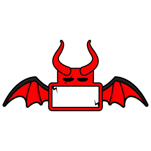 Kırmızı Şeytan Maskotu Karakter Çizgi Film Vektörü Şirin Kafatası Yarasa — Stok Vektör