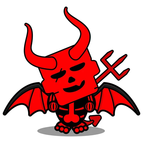 Cartoon Vector Mascot Character Red Devil Skull Cute Walking Zombie — Διανυσματικό Αρχείο